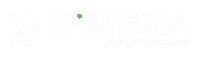 Logo Systema con il claim “Design the Change”, colore bianco su sfondo.
