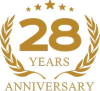 Gold emblem with '28 Years Anniversary' and decorative laurel wreath, celebrating a milestone for UKCPD. Represents credibility in accredited coaching, NLP, and leadership training services.