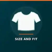 Size and Fit guide icon — white t-shirt on dark teal