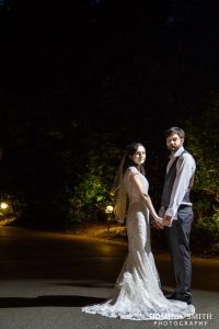 Hazel and Rob photographed at Stanhill Court Hotel at night