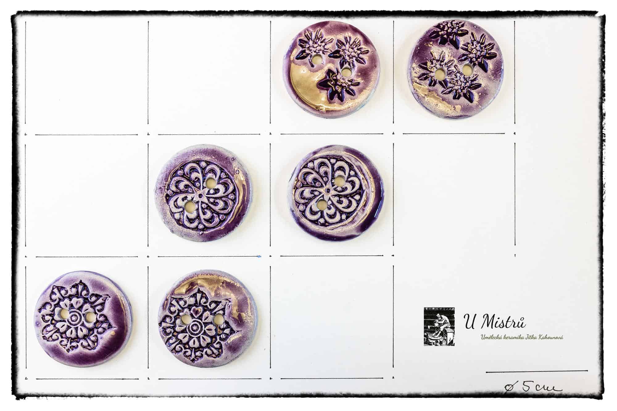 Keramické knoflíky - ornament a květiny