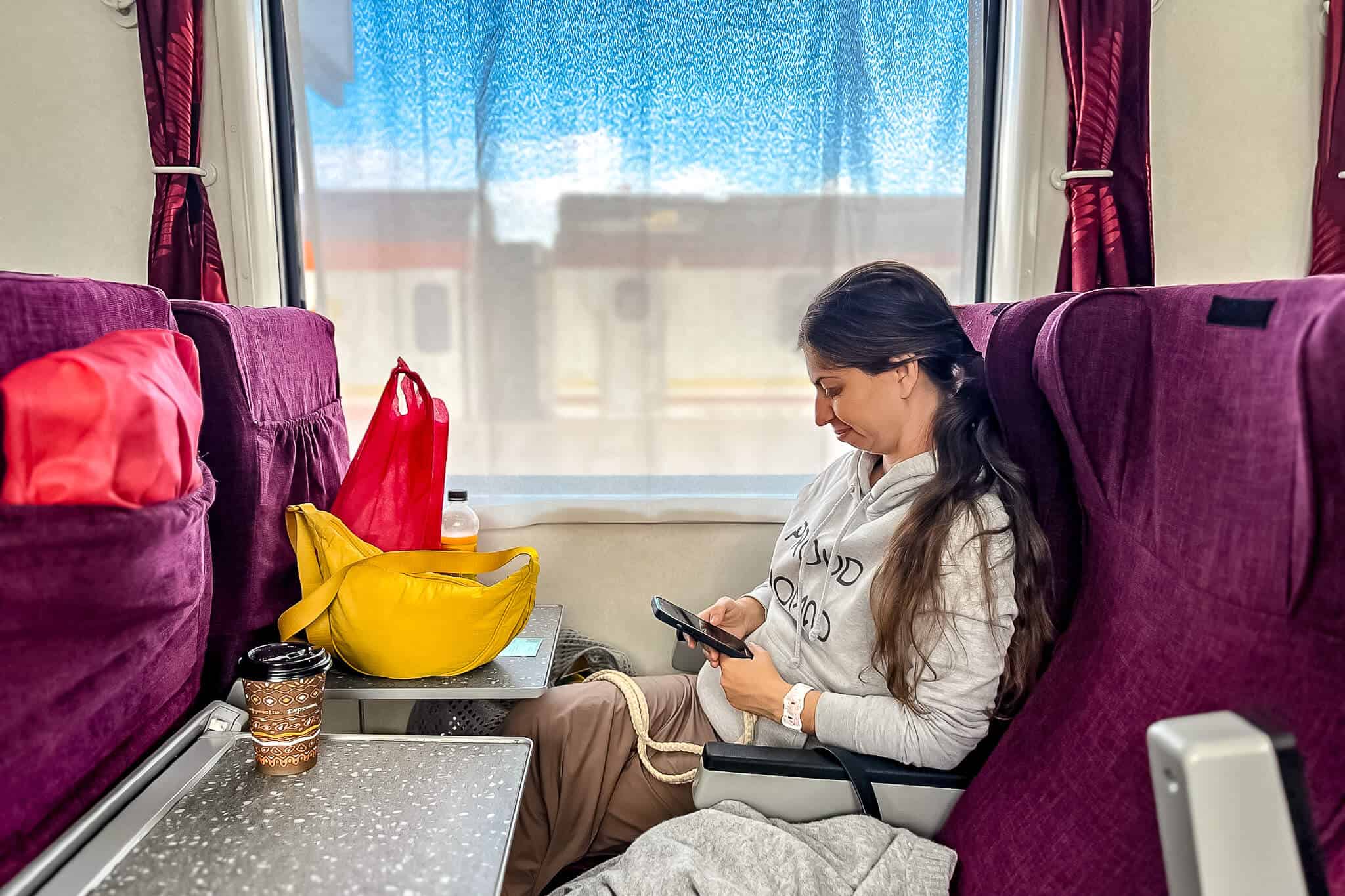 Barbara im Zug von Nairobi nach Mombasa