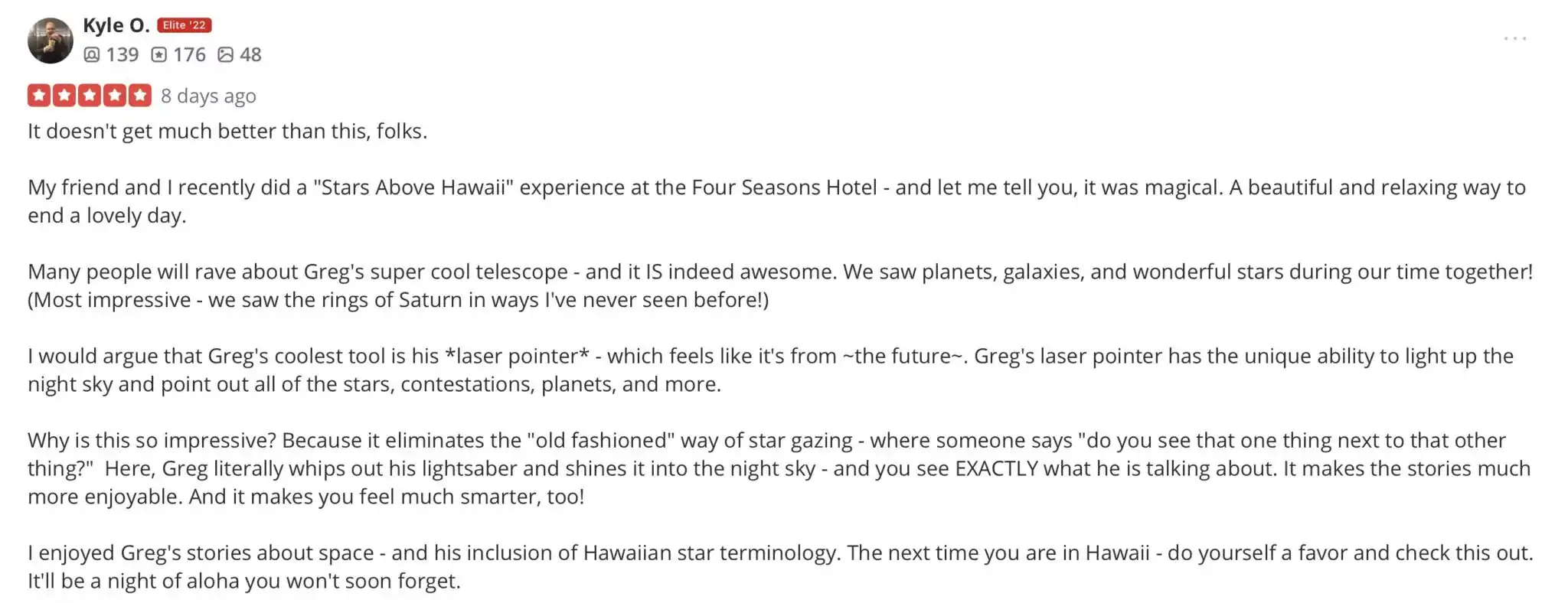 Four Seasons Yelp Review