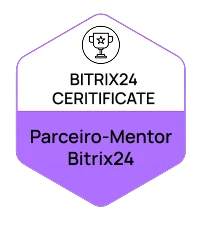 Certificado Bitrix24 com a designação de Parceiro-Mentor, essencial para profissionais que buscam excelência na plataforma de gestão empresarial.