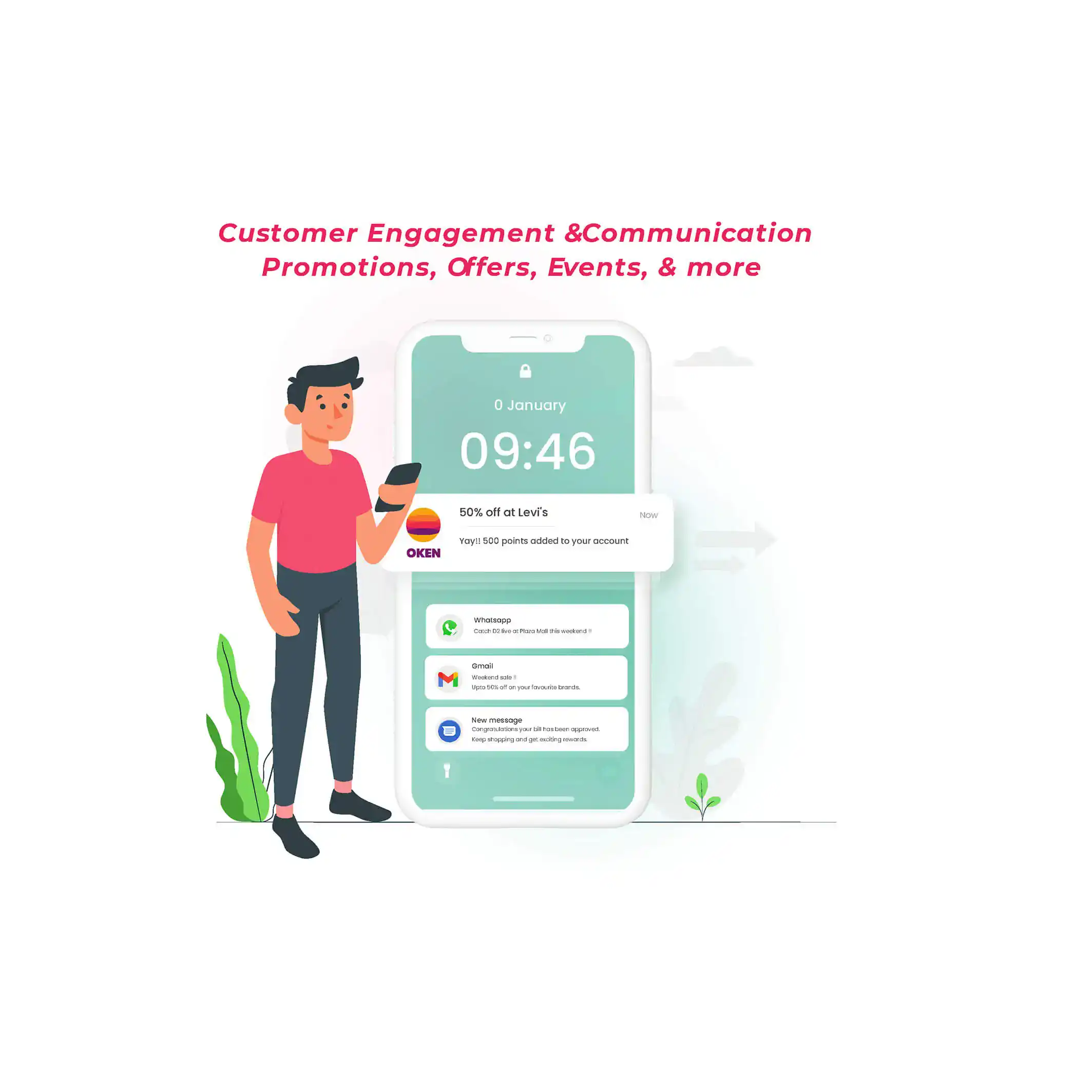 Customer engagement app with rewards, offers, events & promotions