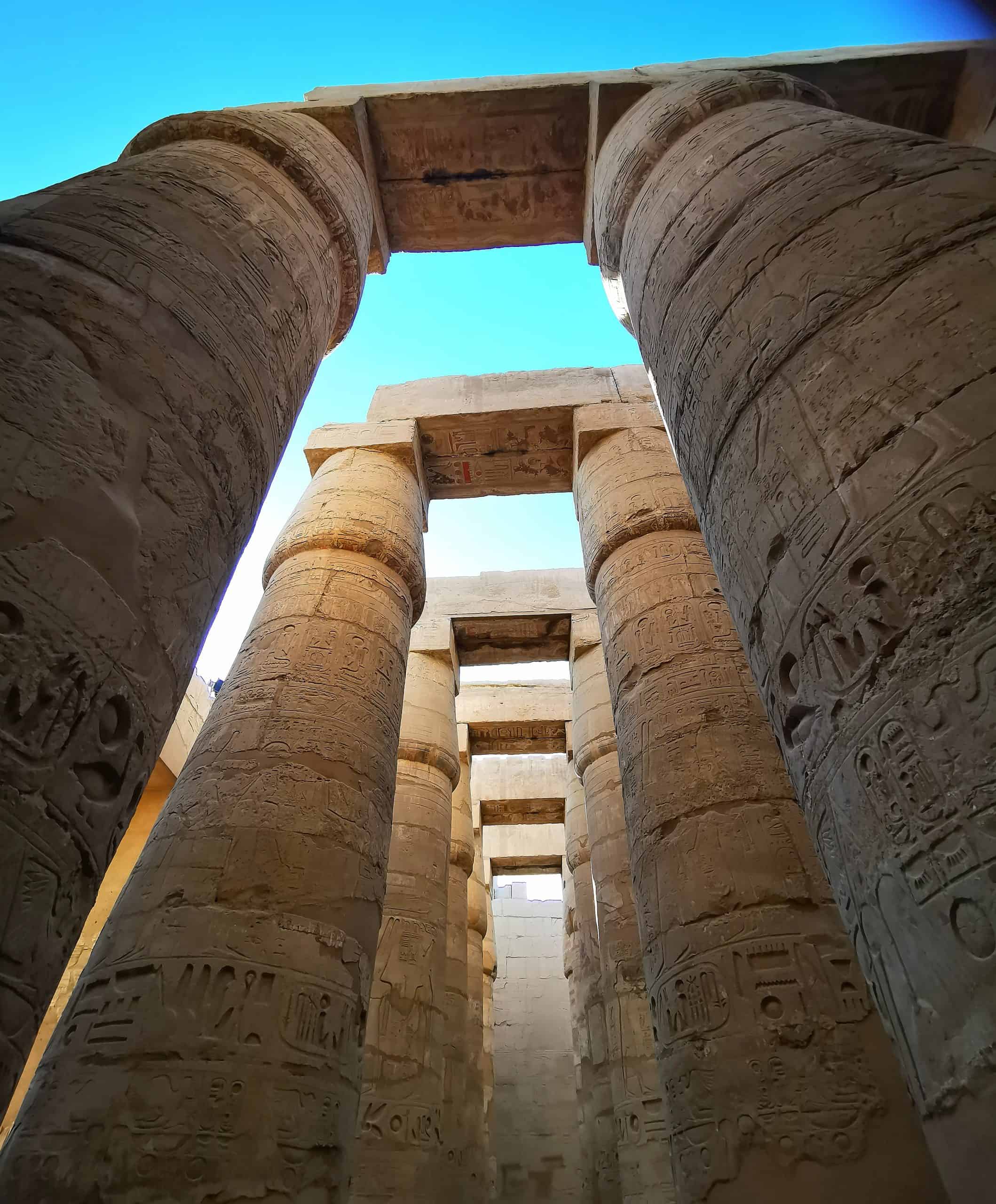 Looking up to the pillars of Karnak Temple