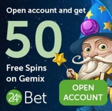 24hBet Casino - 50 free spins + 300 gratis spins + €300 free bonus