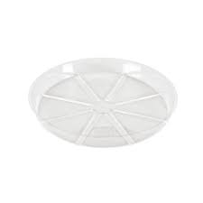 White round plastic tray with divided sections for organizing.