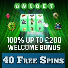 Unibet Casino 40 free spins and 100% up to £200 free bonus