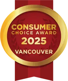 Consumer Choice Award 2025 Vancouver gold medal badge with red ribbon