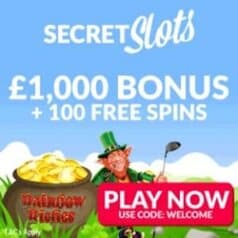 SECRET SLOTS - 100 free spins and 200% up to £1000 casino bonus