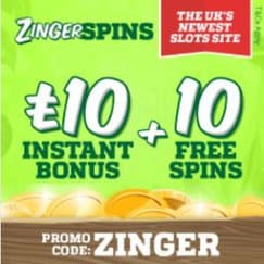 Zinger Spins Casino - £10 bonus & 10 spins - play for free!