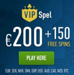 Vip Spel Casino | 150 free spins + 200% up to €200 bonus on all deposits