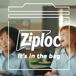 Australian English Commercial Voice Over artist Nina Nikolic - Ziploc "It's in the bag" social media advertisement featuring family kitchen scene with Ziploc branding and tagline overlay