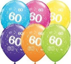 60th Birthday Balloons, Trendy Assortment Qualatex Balloons