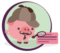 Schweinchen mit Mütze und Lupe, das die SERPs untersucht