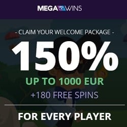 MegaWins Casino | 150% bonus up to €1,000 + 180 free spins | Review