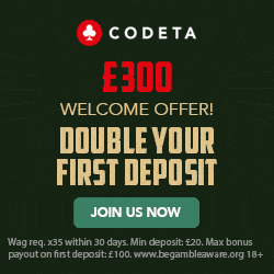 Codeta Live Casino | 175% up to €300 bonus and 10% cashback | Review