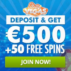 Slotty Vegas™ 50 extra free spins and 100% bonus up to €500