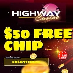 Highway Casino $50 no deposit bonus banner