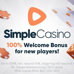 SimpleCasino 100% up to €500 bonus - instant pay and play!