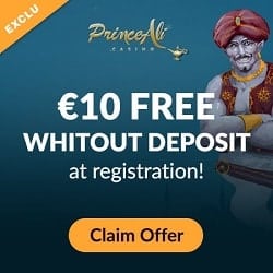 Prince Ali Casino 10 EUR exclusive bonus banner