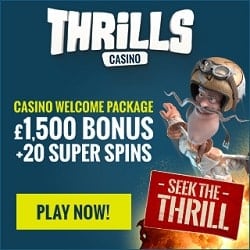 Thrills Casino 20 free spins and £1,500 gratis - no wagering bonus!