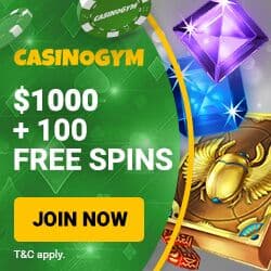 Casino Gym [casinogym.com] 100 gratis spins + $1000 free play bonus