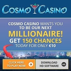 Cosmo Casino 150 free spins on Mega Moolah for only €10 deposit