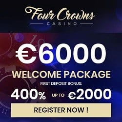 Four Crowns Casino 400% bonus + €6000 gratis + free spins