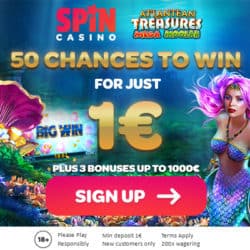 Spin Casino deposit $1 get 50 chances