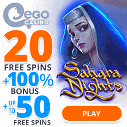 Receive 20 free spins on Sahara Nights slot machine