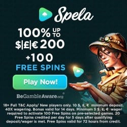 Spela Casino 100 gratis spins and 100% free bonus