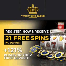 21 Casino - 21 free spins NDB and 121% up to €999,999,999... bonus