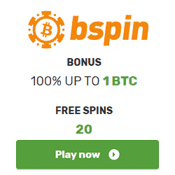 100% up to 1 BTC bonus and 20 free spins