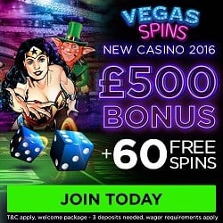 Vegas Spins Casino 60 free spins and £500 free bonus