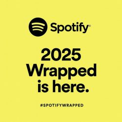 1. Spotify 2025 Wrapped announcement card with bold text and yellow background, highlighting the popular yearly music stats review for users.