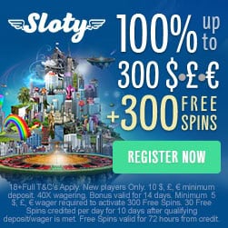 Sloty Casino | £1500 free cash and 300 free spins | Big Bonus!