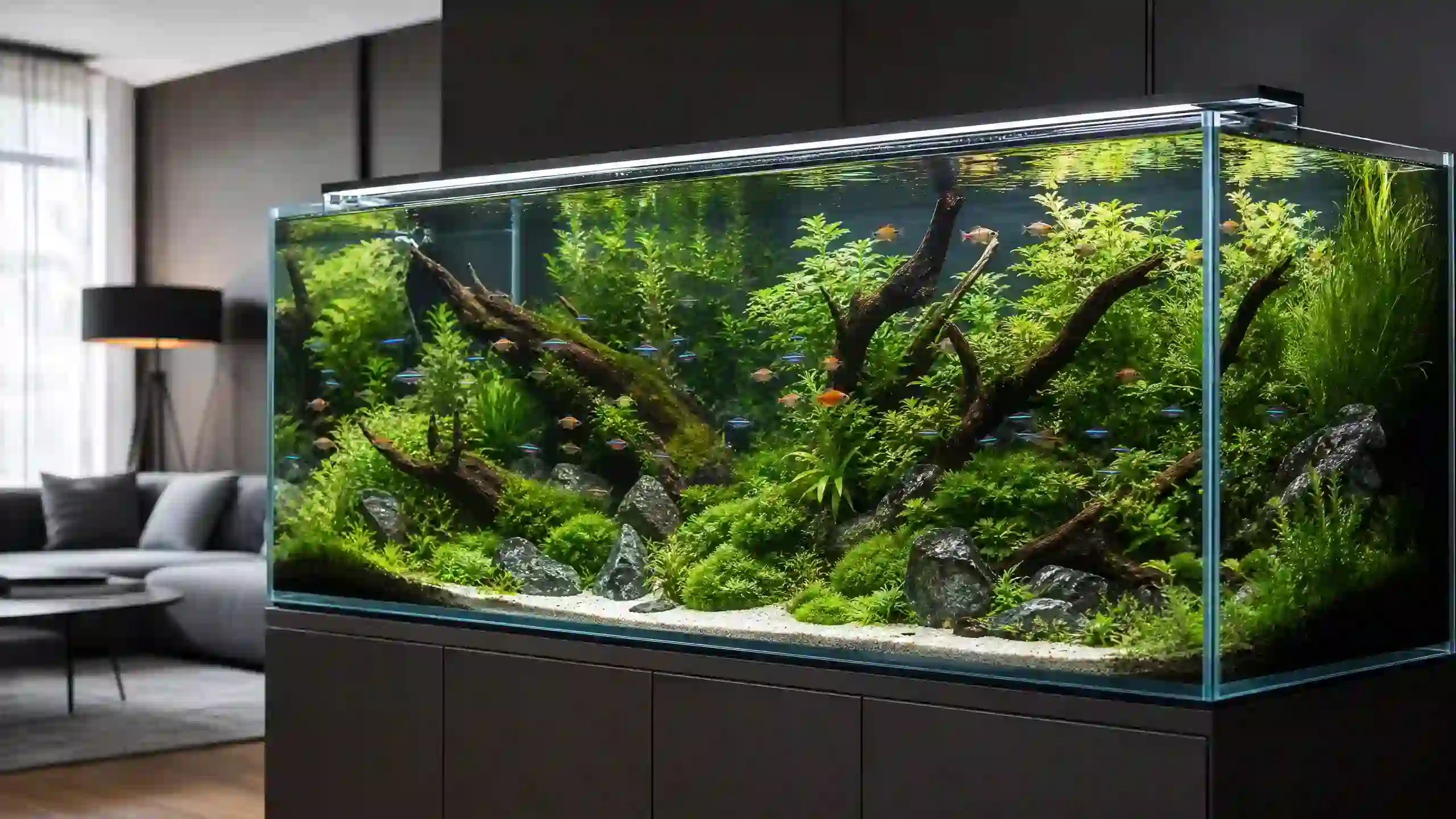 Professional aquarium maintenance service keeping a freshwater aquarium clean in Novi Michigan