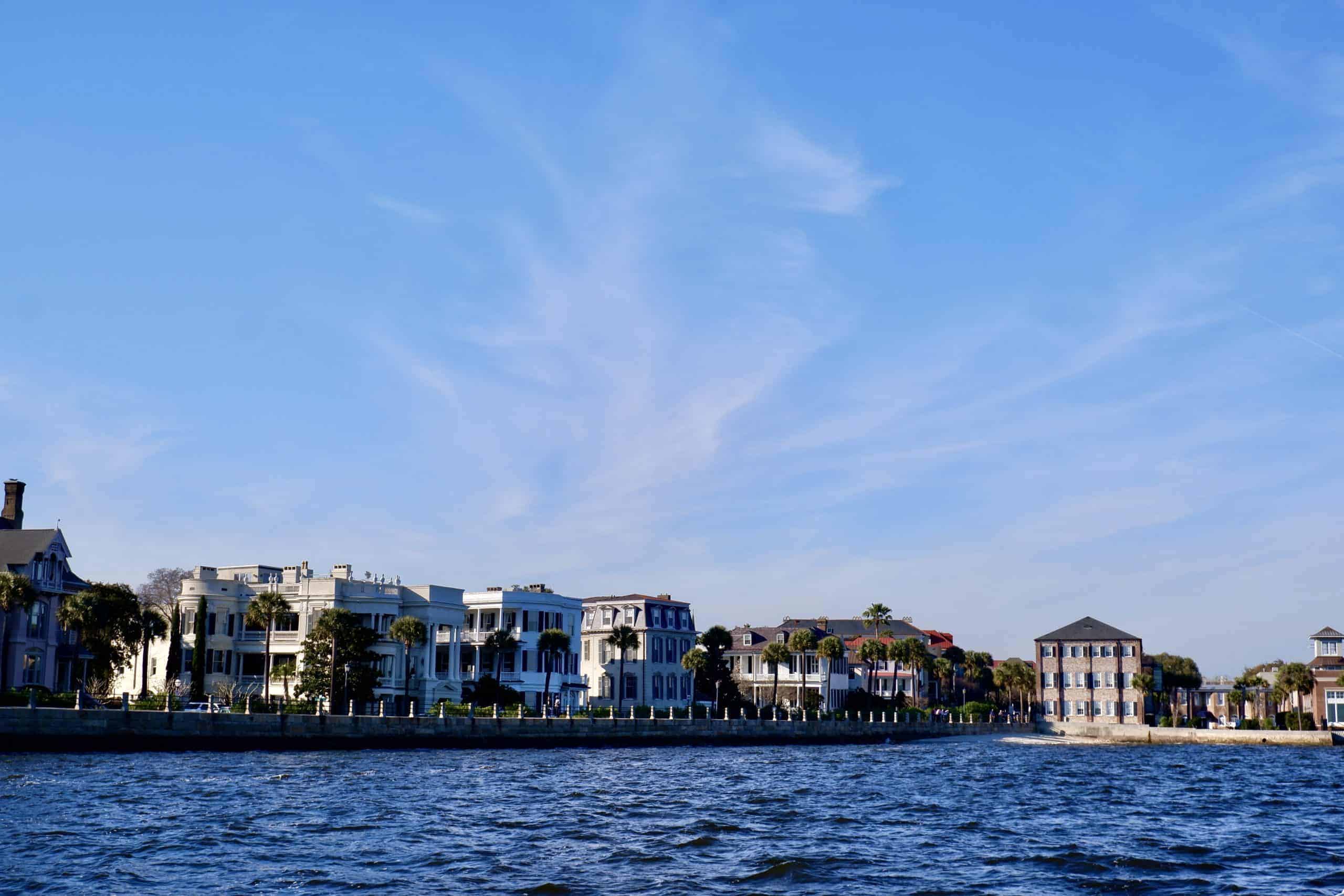 View of The Battery from the water. Family boat charters Charleston, SC