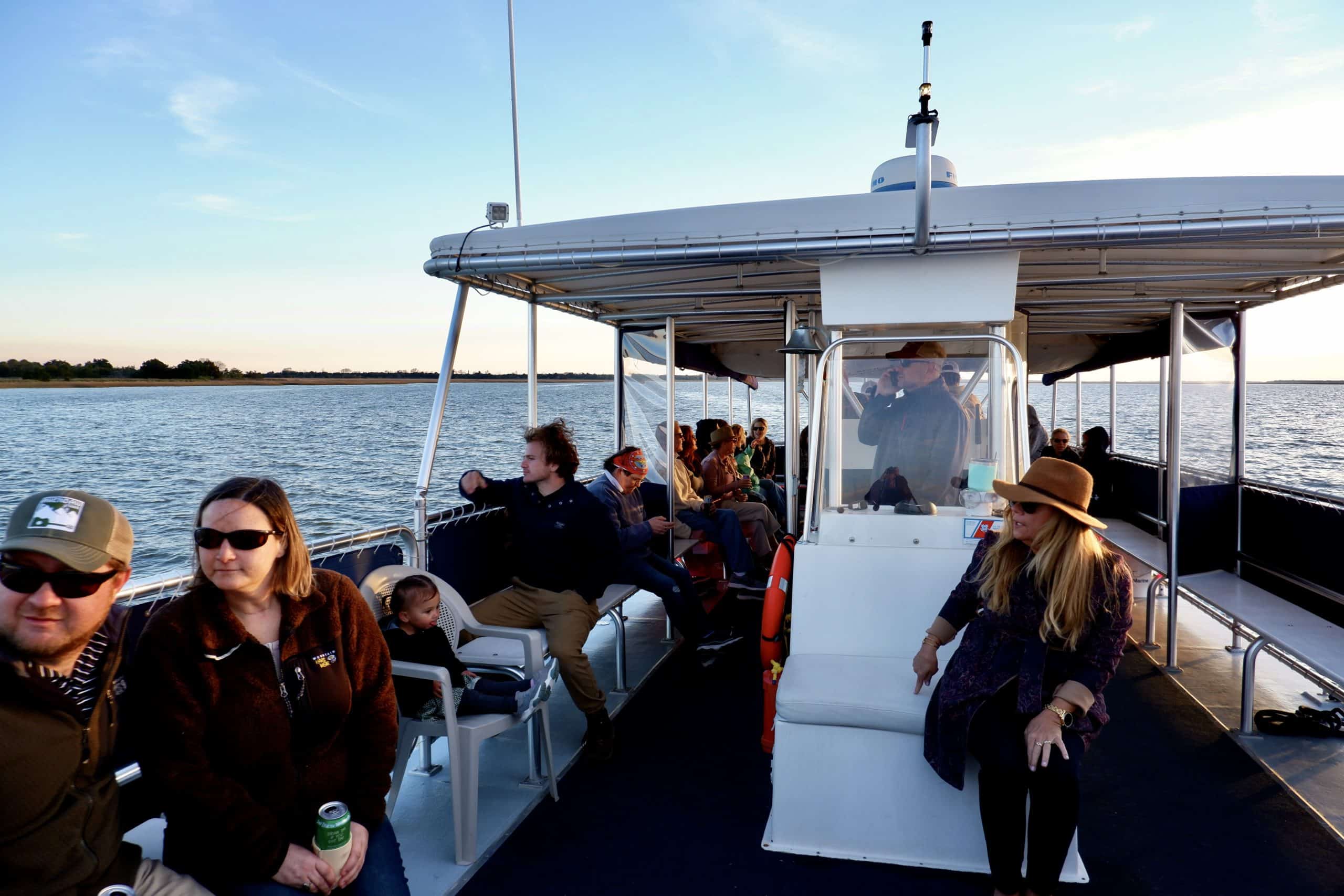 Large group of people enjoying the boat ride. Party boat rental Charleston, SC