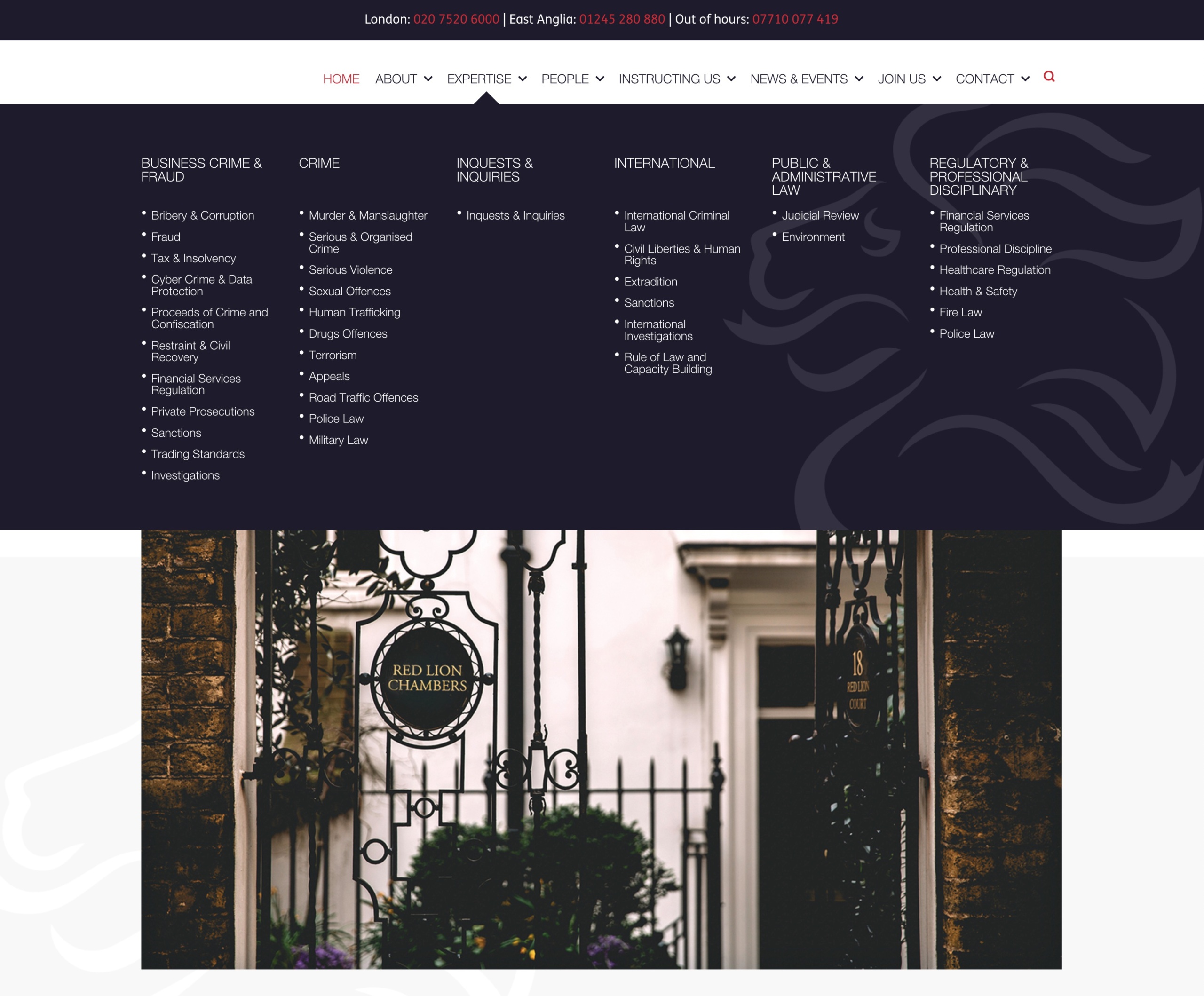 Red Lion Chambers: mega menu