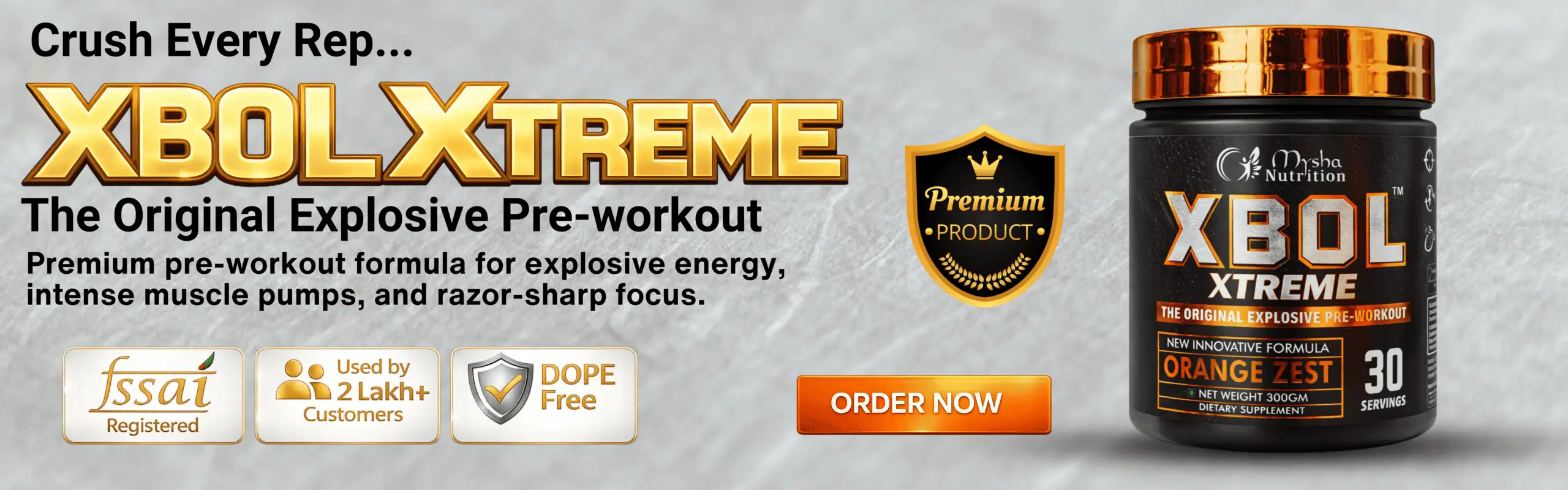 XBol Xtreme pre workout Orange Zest by Mysha Nutrition for explosive energy muscle pump and focus
