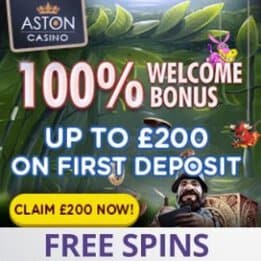 Aston Casino | 100% bonus + £200 gratis + free spins