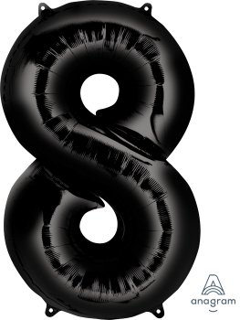 Number 8 Black Supershape Foil/Mylar Balloon, Black 8
