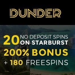 Dunder.com Casino 20 gratis spins + 200% free bonus + 180 free spins