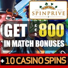 Spinprive Casino 10 free spins and 250% up to €800 bonus