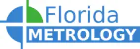 Blue and white Florida Metrology corporate logo representing industry-leading precision calibration and measurement tools and service.