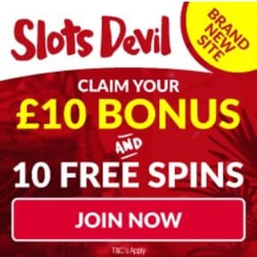 Slots Devil Casino | £10 bonus and 10 free spins | UK slot games