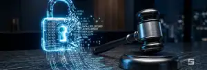 A dissolving digital padlock next to a legal gavel, illustrating how public AI platforms lack attorney-client privilege in New Mexico criminal defense cases.